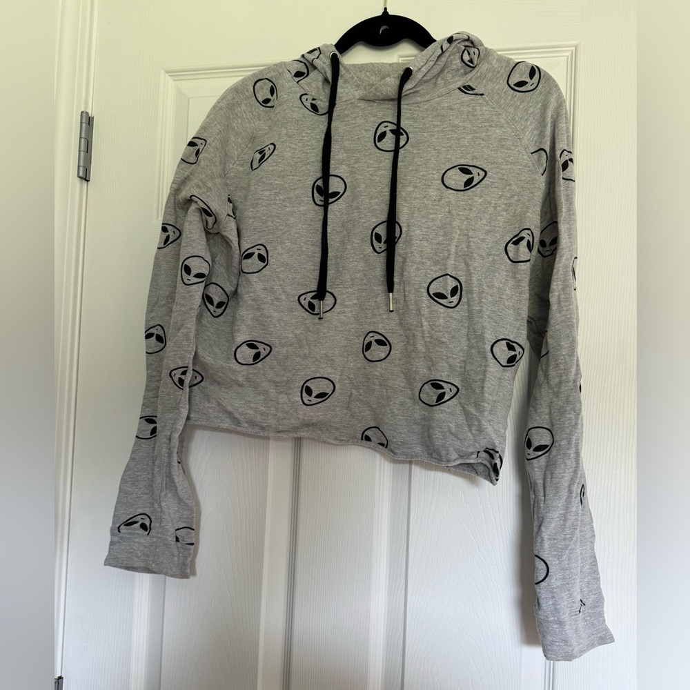 Love Peace And Lazy Days Gray Alien Print Hoodie